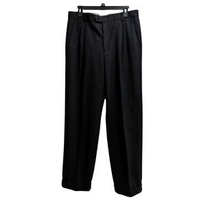 Buenos Pleated Wool Trousers Mens 50 Charcoal Gray Windowpane Made in Italy